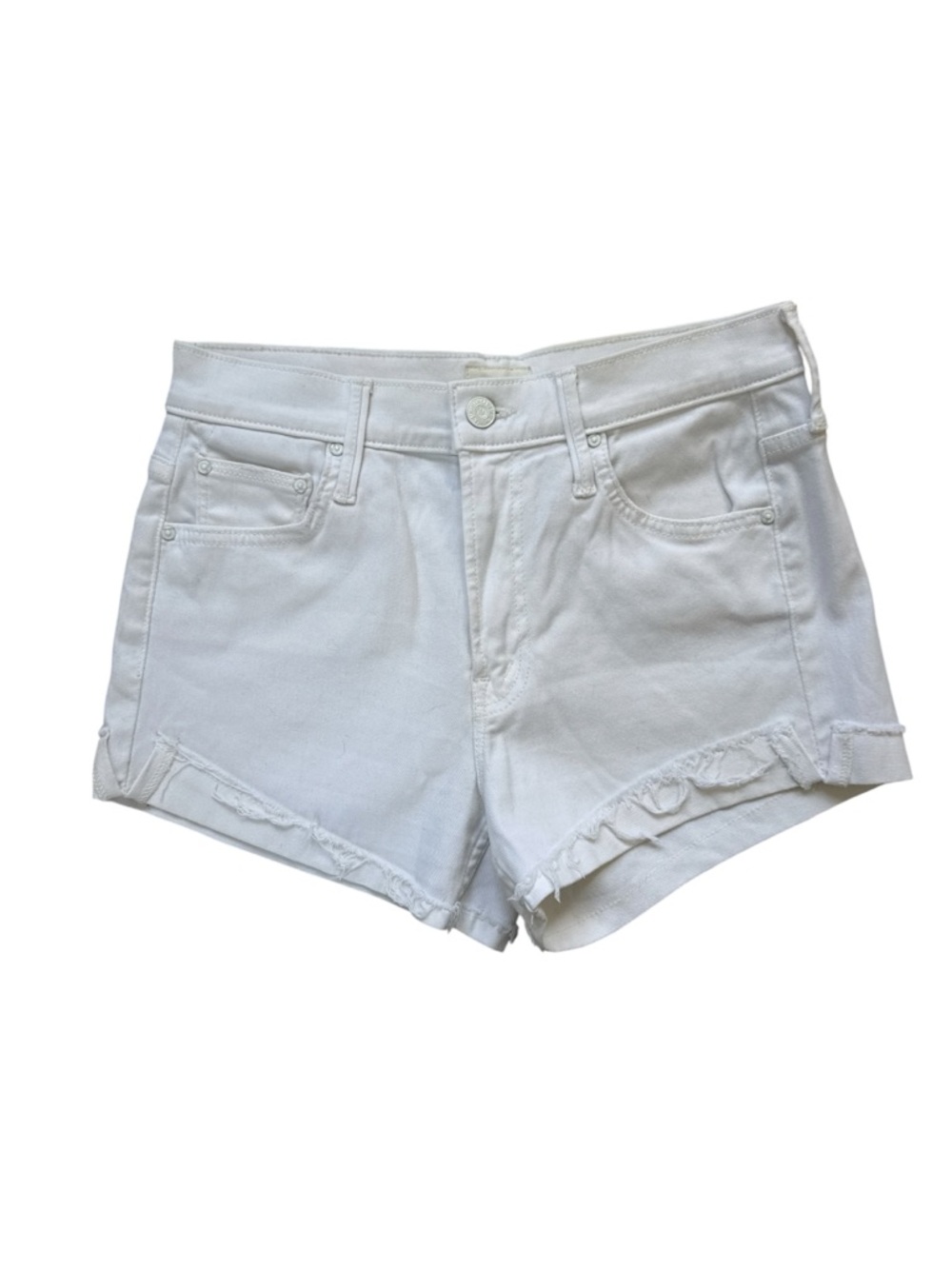 MOTHER The Rascal Slit Flip Short Glass Slipper White Denim Cutoff Shorts Sz 26